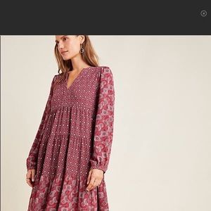 Anthropologie MAEVE Maroon Tiered Dress